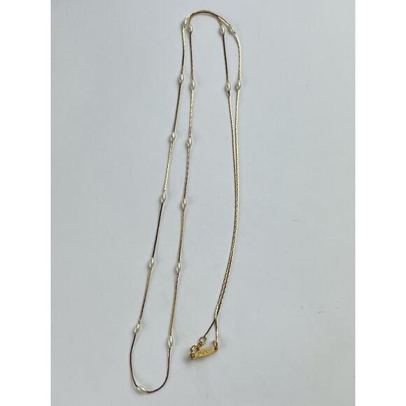 NAPIER Gold Tone Chain Faux Pearl Stations Layering Necklace Dainty Delicate Lon - Picture 10 of 16